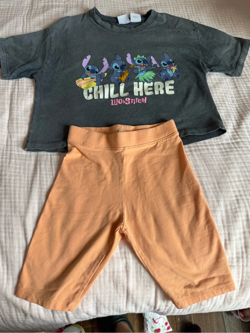 Zara Kids Two-Piece Set — Charcoal Top with orange biking Shorts